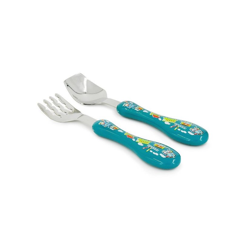 HUGGER good food children's tableware set tuk-tuk train / spoon + fork - จานเด็ก - วัสดุอื่นๆ สีน้ำเงิน