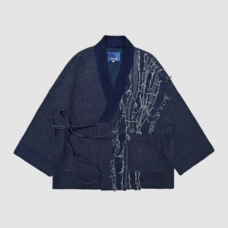 山海 復古remake提花綁帶道袍外套 手工製 - 男夾克/外套 - 其他材質 藍色