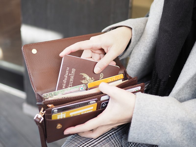 EVE (Dark choco) : Long wallet, Brown wallet, leather wallet - กระเป๋าสตางค์ - หนังแท้ สีนำ้ตาล