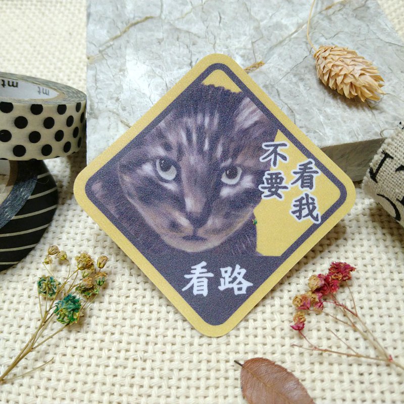 虎皮貓-防水車貼-不要看我看路-貓奴認證-貓咪-賓士貓-虎紋_防水 - 貼紙 - 防水材質 