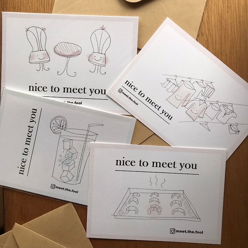 【Cross-over】Nice to Meet You sketch-style postcards by @meet.the.fool - Cards & Postcards - Paper White