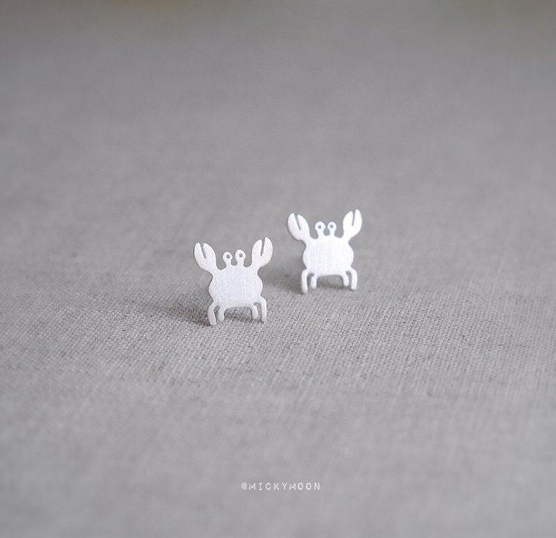 Crab Silver Earrings,925 Sterling Silver - 耳環/耳夾/耳骨夾 - 純銀 銀色