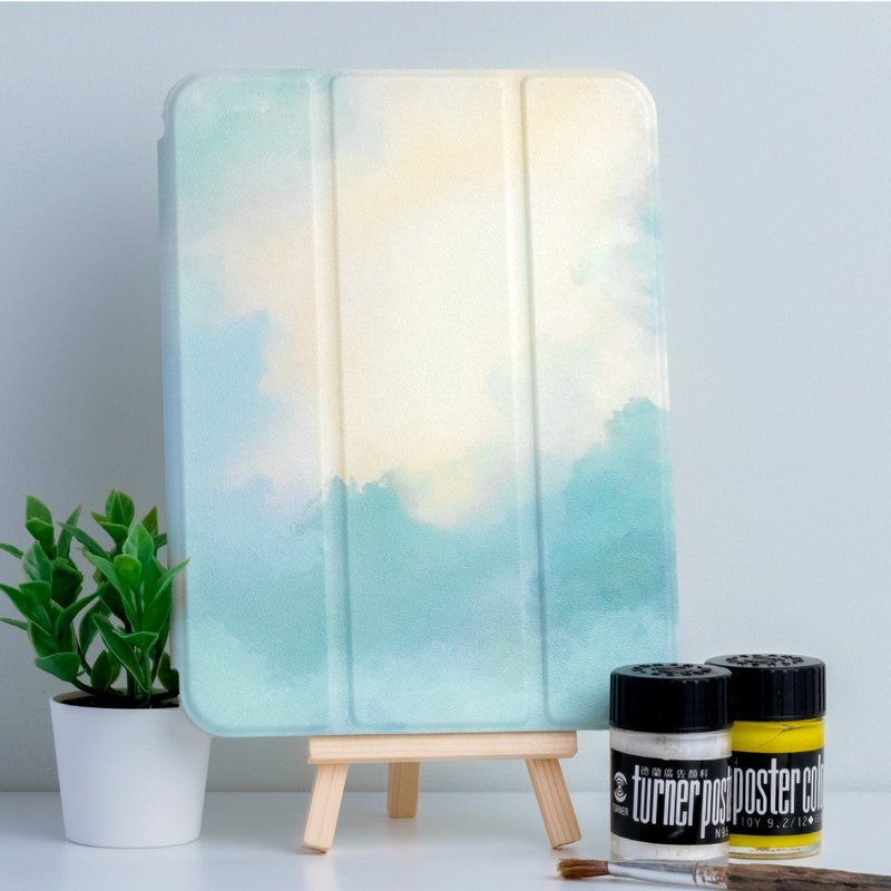 Including gifts | iPad Matte Soft Bottom Soft Side Airbag Protective Case [Watercolor Greenery] Left Pen Slot Type - Tablet & Laptop Cases - Other Materials Green