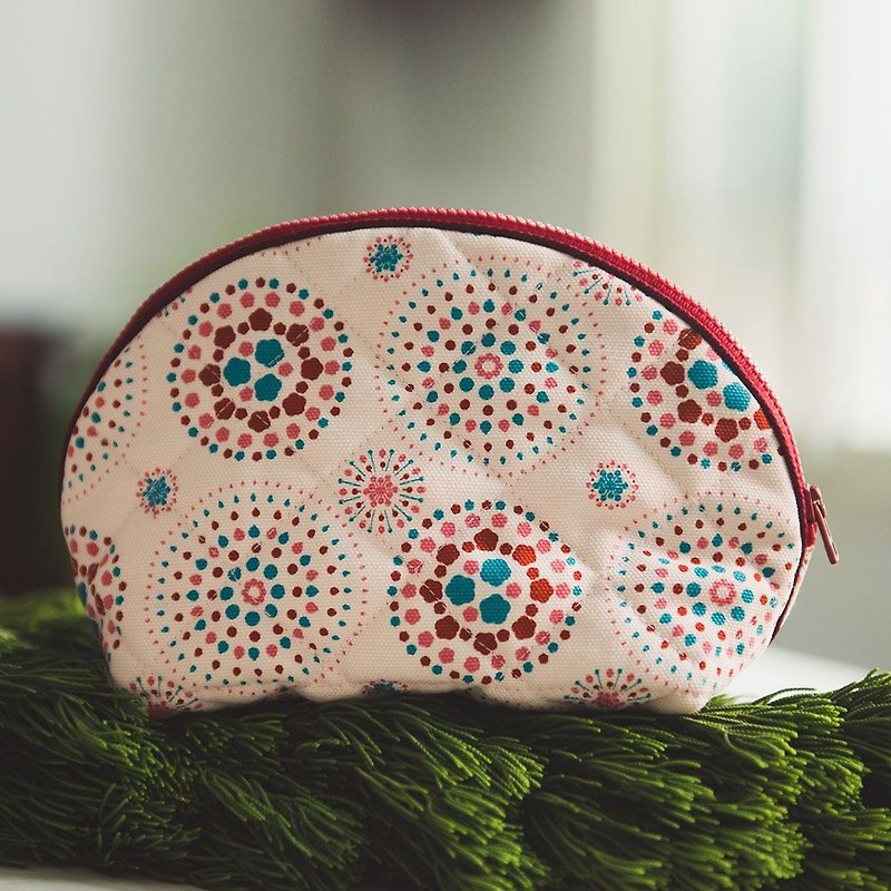 Zipper Semicircle quilted Pouch / Firework / Gorgeous Pink - Toiletry Bags & Pouches - Cotton & Hemp Red