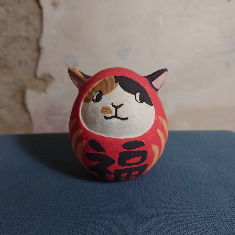 三華猫のタンブラー飾り - 置物 - 陶器 レッド