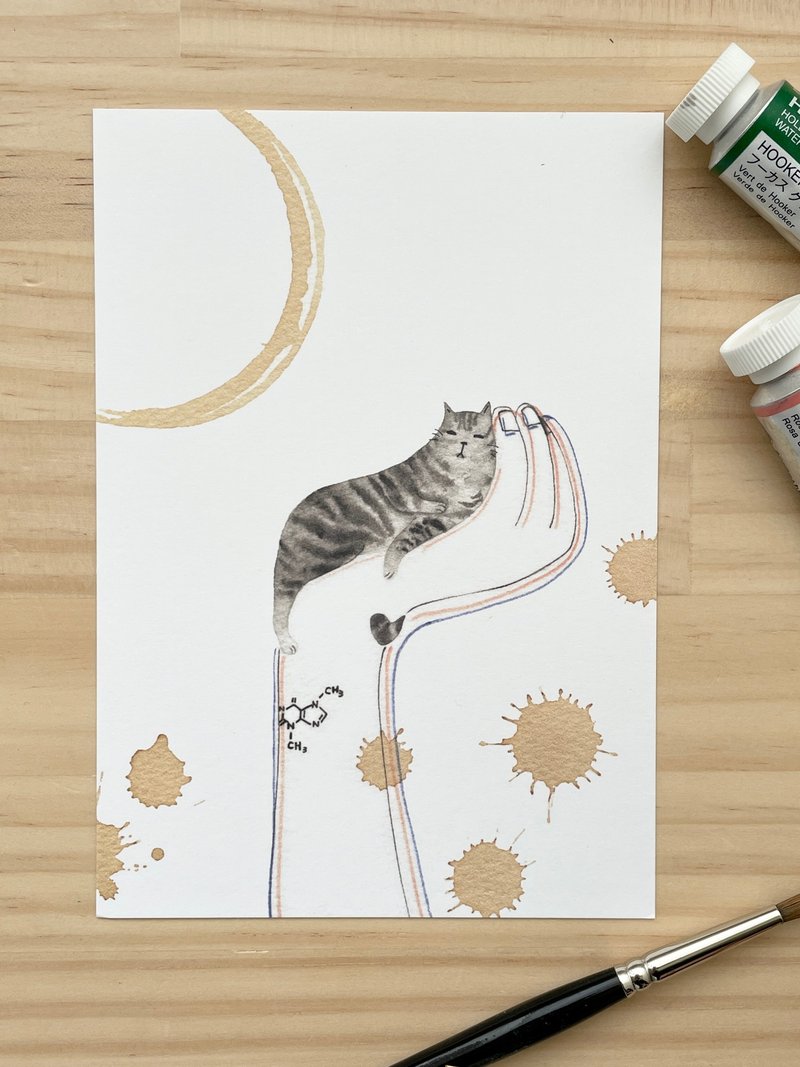 Hand-painted coffee and cat series postcards leaflet - การ์ด/โปสการ์ด - กระดาษ 