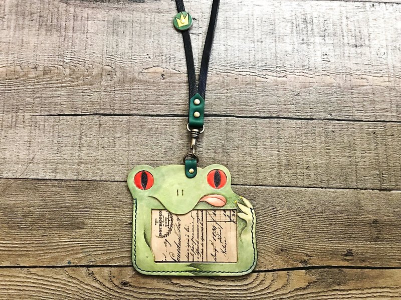 POPO│ green frog │ original design ‧ ID card holder │ leather - ID & Badge Holders - Genuine Leather Green