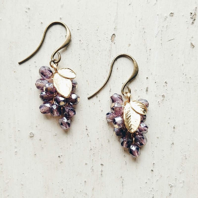 串珠 編織 耳環 水晶 葡萄 紫 - 耳環/耳夾 - 其他材質 紫色