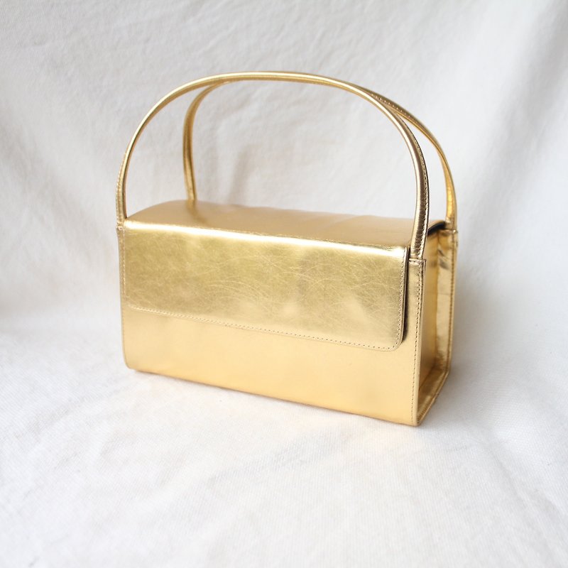 FOAK vintage Charles Jourdan gold leather square box antique bag - Handbags & Totes - Genuine Leather 