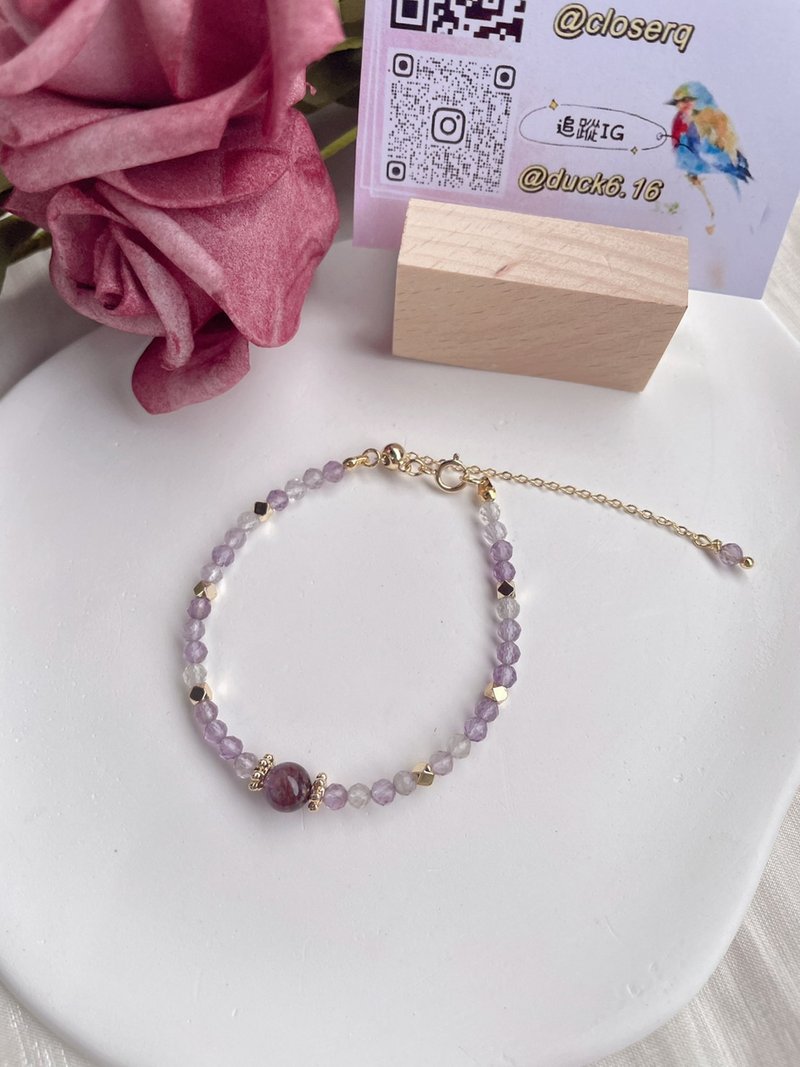 Ellie Handmade// Stone Purple Ghost + Crystal Amethyst 14k gold-plated anti-allergic adjustable bracelet - Bracelets - Other Metals 