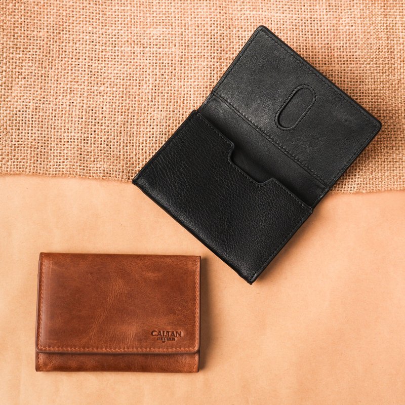 [24hr fast shipping] Simple horizontal business card holder - two colors 1801 - Wallets - Genuine Leather Brown