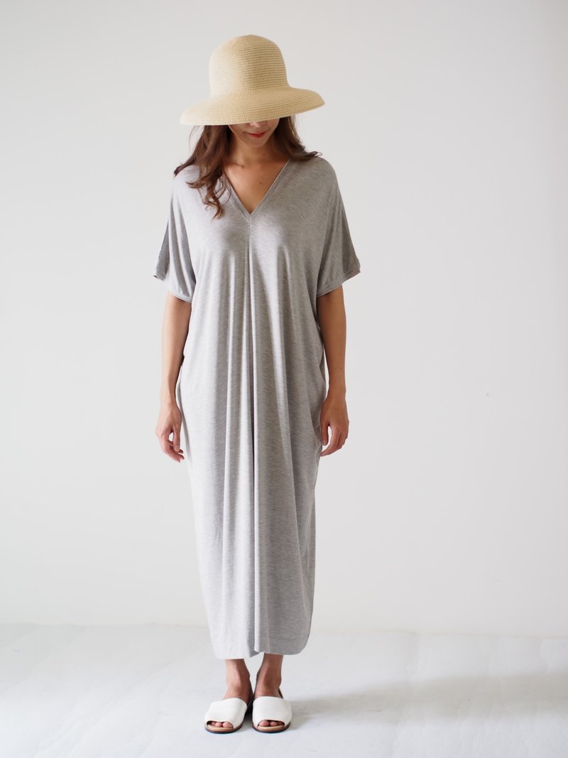 ByTheSea Dress W V Neck - MarbleGrey - 洋裝/連身裙 - 棉．麻 灰色
