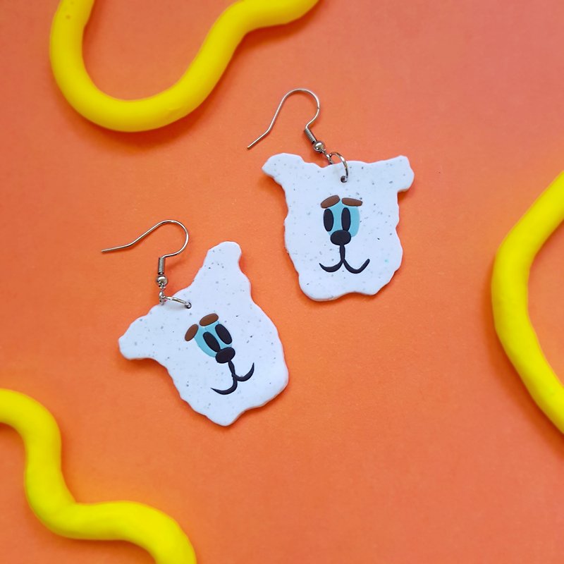 ㄎㄧㄤ series of earrings - barking eyes look at each other dog gritty white cute (can change the Clip-On - Earrings & Clip-ons - Other Materials White
