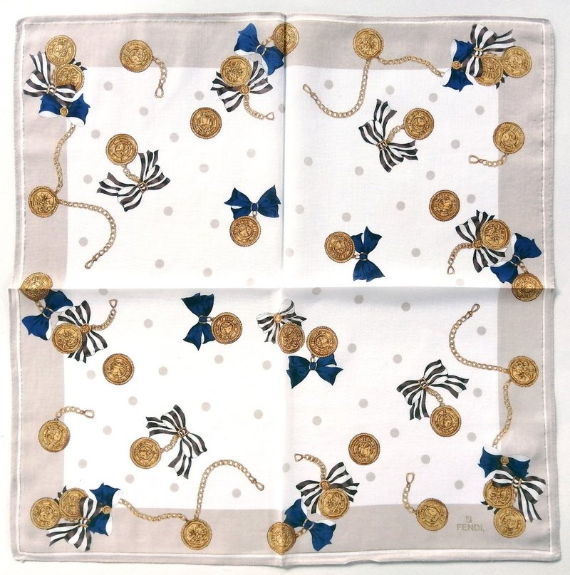 FENDI Vintage Handkerchief Luxury Badge 17.5 x 17.5 inches - 手帕 - 棉．麻 藍色