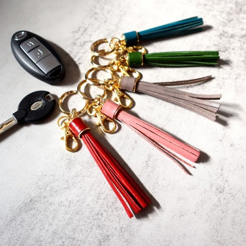"Leather Gemstone" Lugateau tassel key chain - พวงกุญแจ - หนังแท้ 