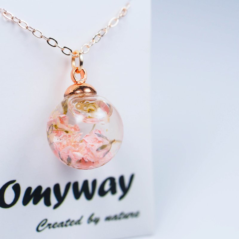 愛家作-OMYWAY手工制作粉紅滿天星浮游花玻璃球頸鏈1.4cm - 頸鏈 - 玻璃 白色