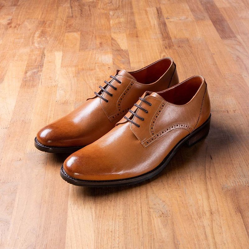 Vanger Elegant Rest Simple Carved Derby Shoes-Va275 Brown - รองเท้าหนังผู้ชาย - หนังแท้ สีนำ้ตาล