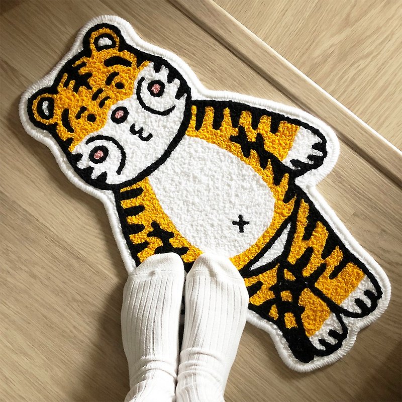 cheeky cheeky thick-faced tiger lying on the ground tiger 2022 year of the tiger plush carpet - Blankets & Throws - Paper White