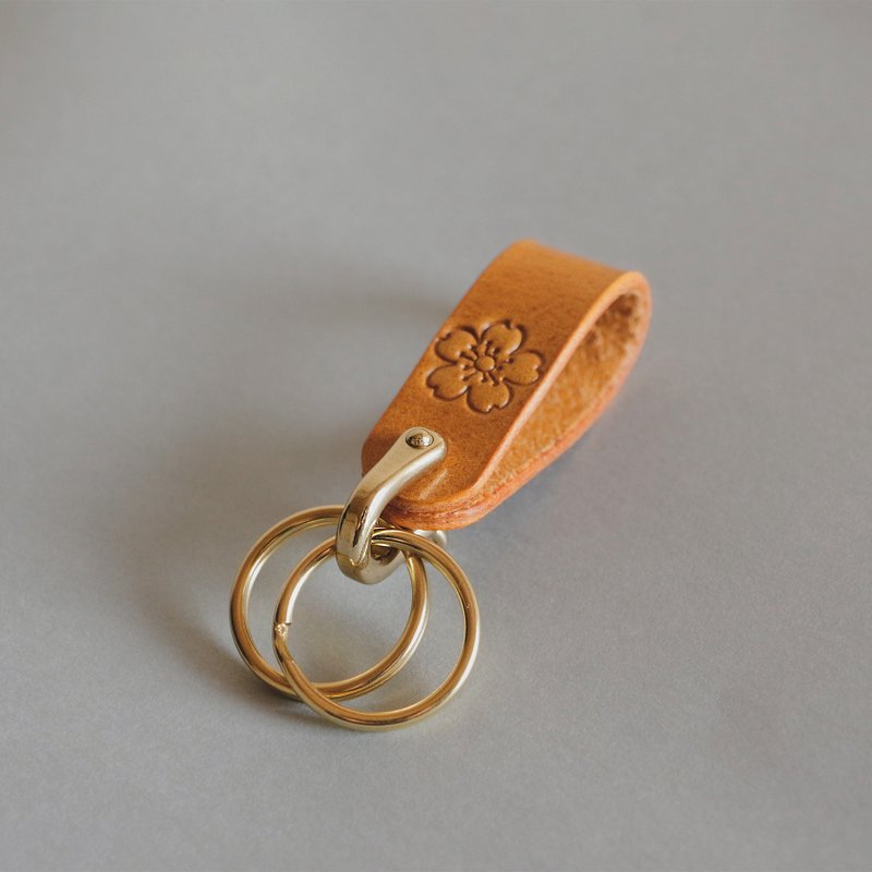 Tanned Leather Keychain Brass - Charms - Genuine Leather Orange