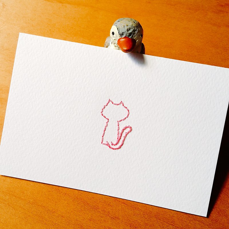 cat card Embroidery paper - Cards & Postcards - Paper Multicolor