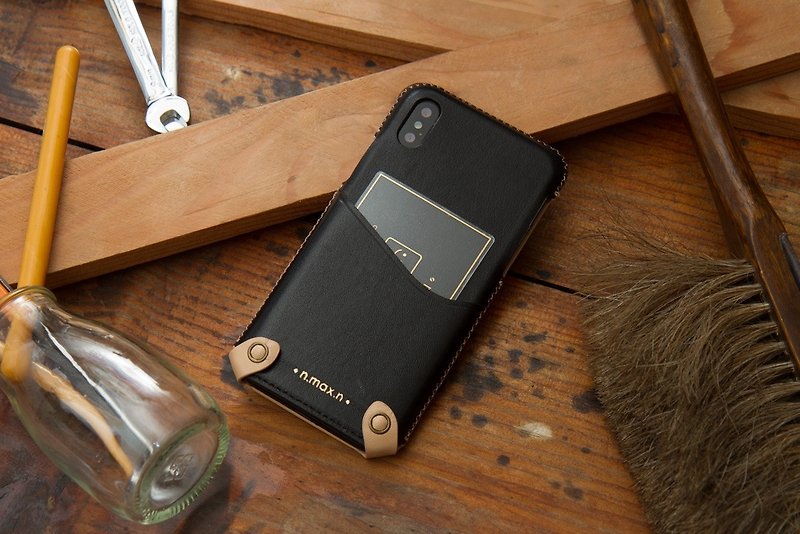 Only One iPhone X / Xs Classic Series Minimalist Phone Leather Case Left - Elegant Black - Phone Cases - Genuine Leather Black