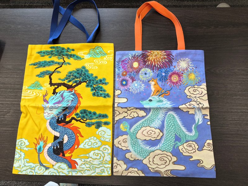 Year of the Dragon and Year of the Rabbit Canvas Bag - กระเป๋าแมสเซนเจอร์ - ผ้าฝ้าย/ผ้าลินิน 