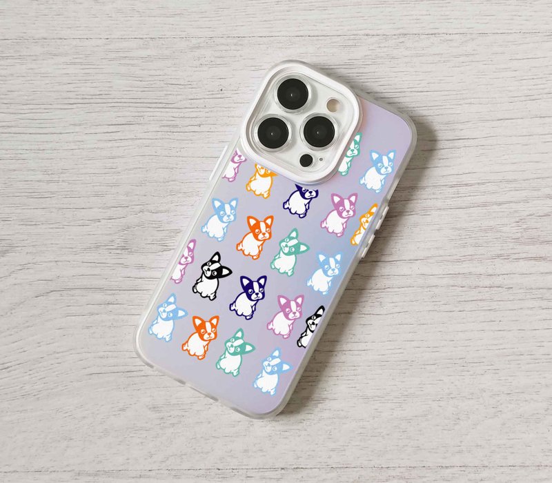 免費加名字簡約炫彩雷射鬥牛犬手機殼 iphone 16 15 14pro max - 手機殼/手機套 - 塑膠 多色