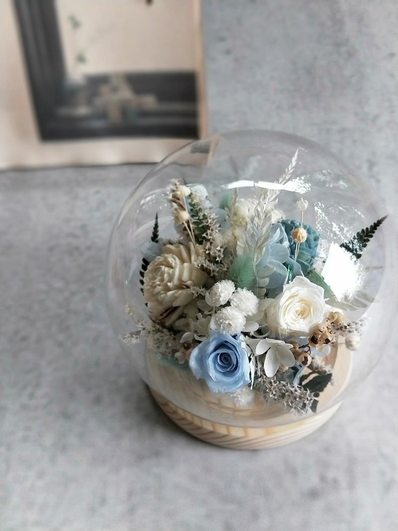 Glass dome without withered flowers-small round | dry flowers | without withered flowers | Valentine's Day | gift | customized - ช่อดอกไม้แห้ง - พืช/ดอกไม้ หลากหลายสี