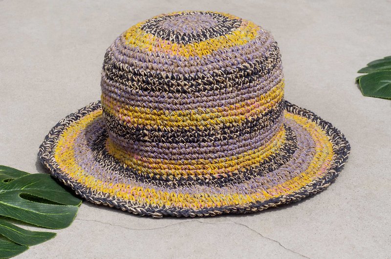 棉．麻 帽子 多色 - 手工編織棉麻帽 編織帽 漁夫帽 遮陽帽 草帽-法式芋頭芒果馬卡龍