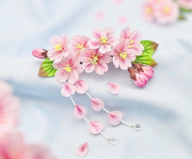 つまみ細工＊ちりめん細工＊桜＊春＊一輪挿し⑤ 青っぽい