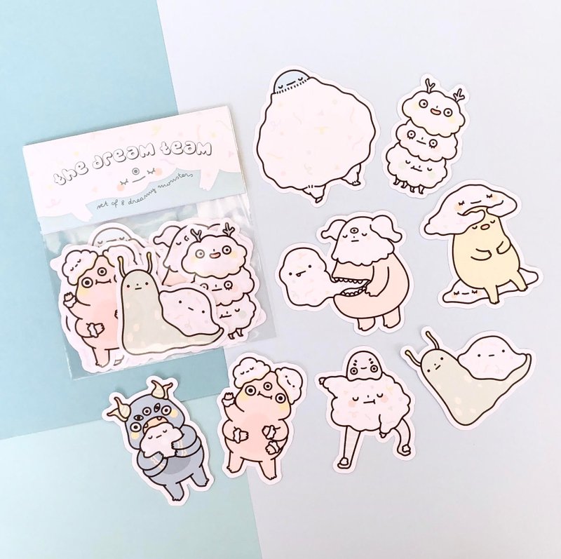 The Dream Team Sticker Pack | Set of 8 waterproof, dreamy monster stickers - 貼紙 - 紙 多色