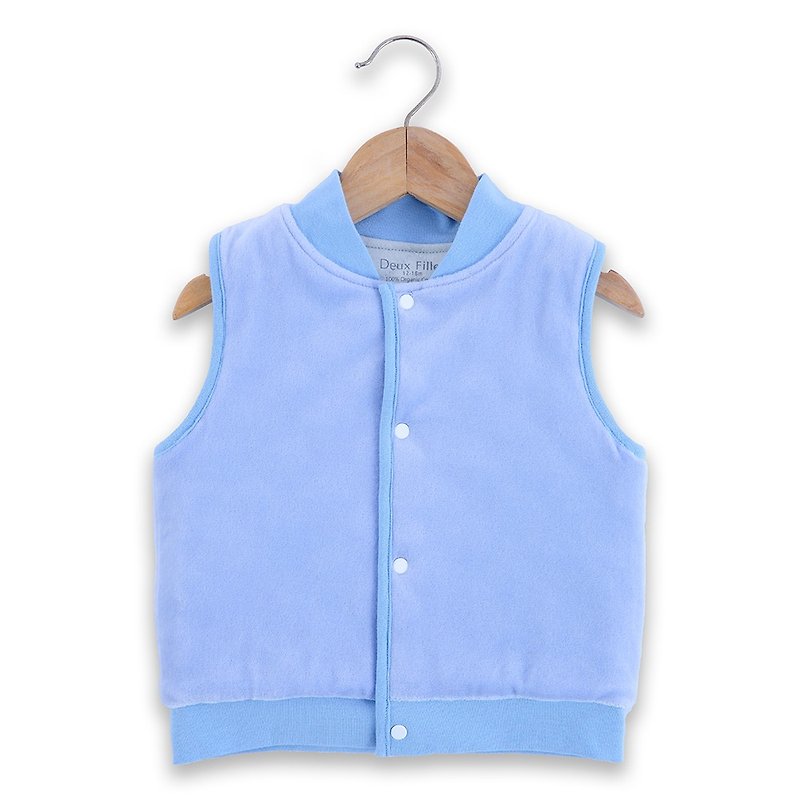 [Deux Filles organic cotton] blue cotton suede vest - Coats - Cotton & Hemp Blue