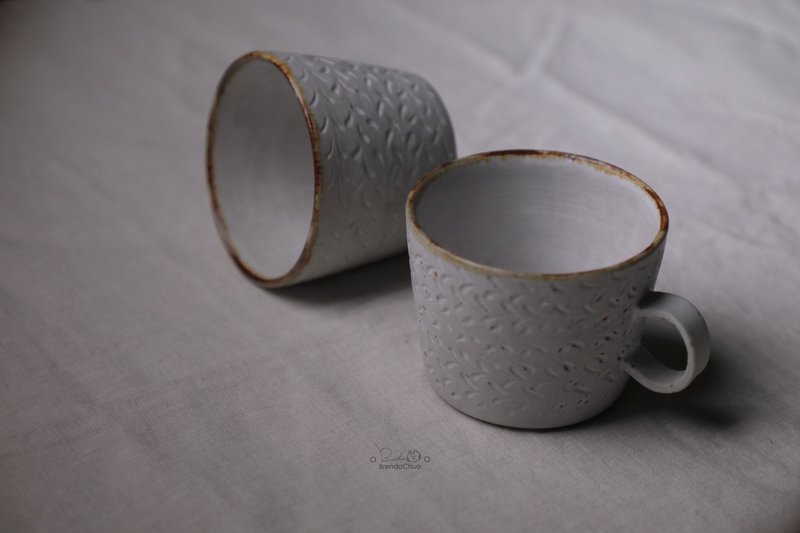 Wheat-Engraved White Glaze Mug - Mugs - Pottery 