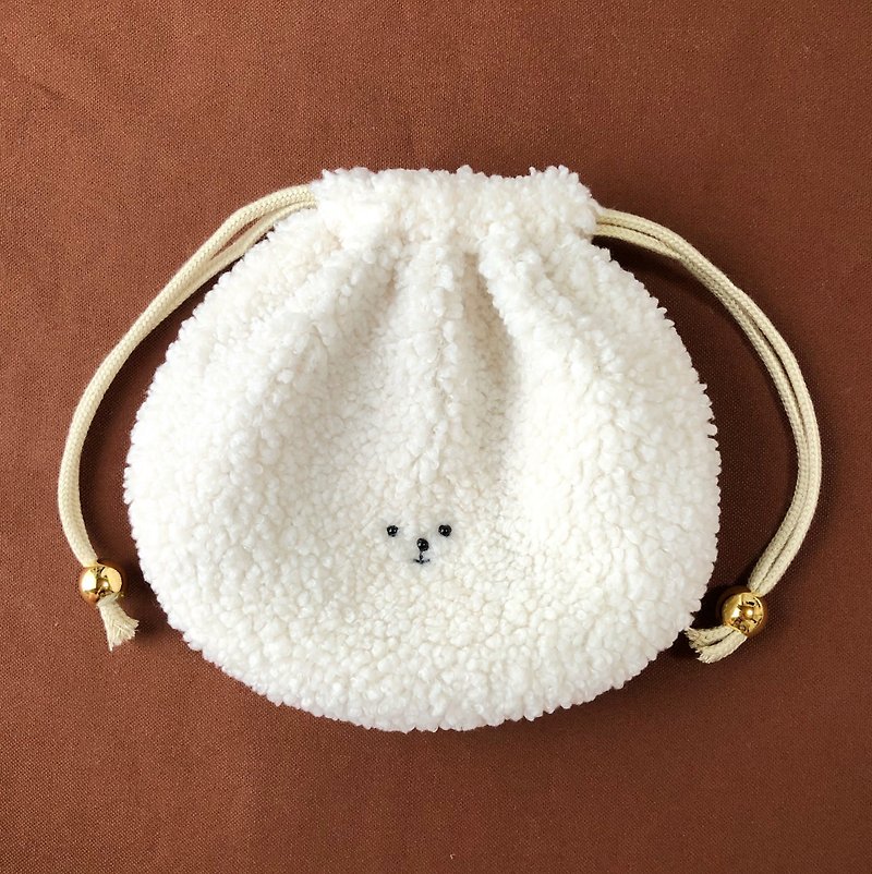fuwa fuwa-chan drawstring pouch - กระเป๋าเครื่องสำอาง - ผ้าฝ้าย/ผ้าลินิน ขาว