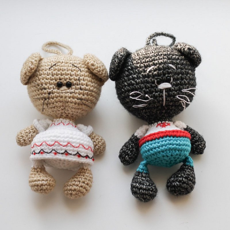 Cute knitted toys little Cats, gift for a couple, steam toy - 寶寶/兒童玩具/玩偶 - 其他材質 多色