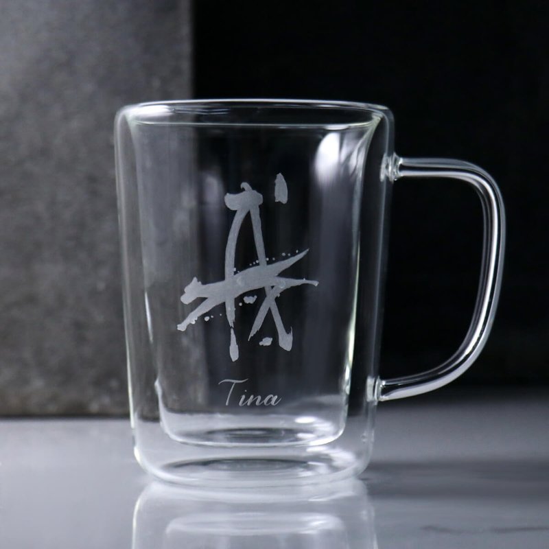 350cc [Classic] Zodiac Customized Double-layer Glass Mug Double-layer Cup Engraving - Mugs - Glass Gray