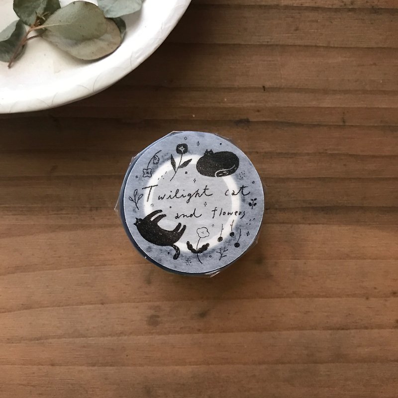 Twilight cat and flowers-shiny PET tape - มาสกิ้งเทป - พลาสติก 