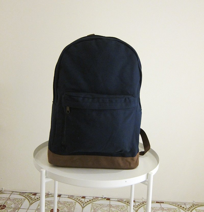 Backpack Canvas Backpack-Large (Dark Blue/Cocoa) Free Shipping - กระเป๋าเป้สะพายหลัง - ผ้าฝ้าย/ผ้าลินิน หลากหลายสี