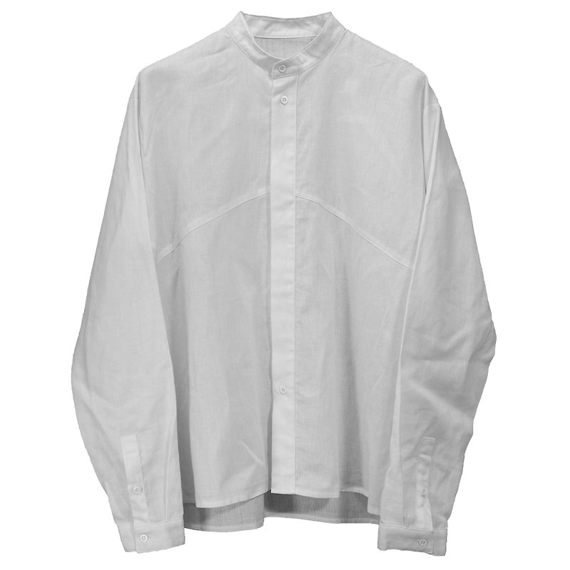 OVERSIZED COLLARLESS SHIRT - เสื้อเชิ้ตผู้ชาย - ผ้าฝ้าย/ผ้าลินิน ขาว