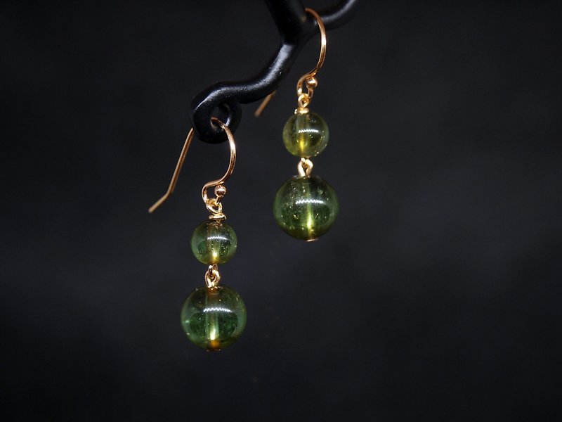 天然珠耳環 #GE0176 綠碧璽 - 耳環/耳夾 - 玻璃 綠色