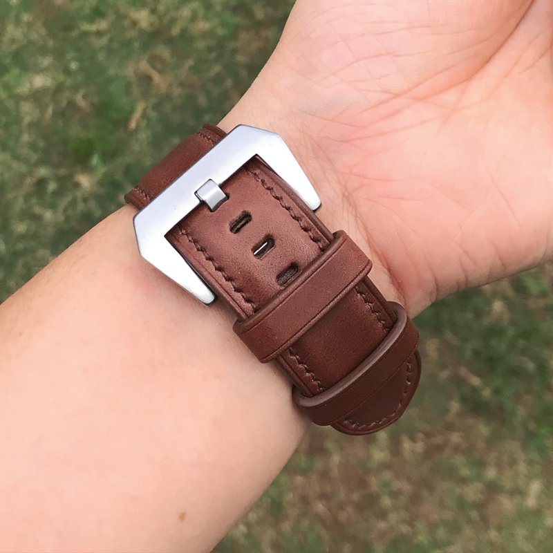 【AppleWatch錶帶】深啡色櫪木牛皮/法國防汗皮/日本皮 - 錶帶 - 真皮 咖啡色