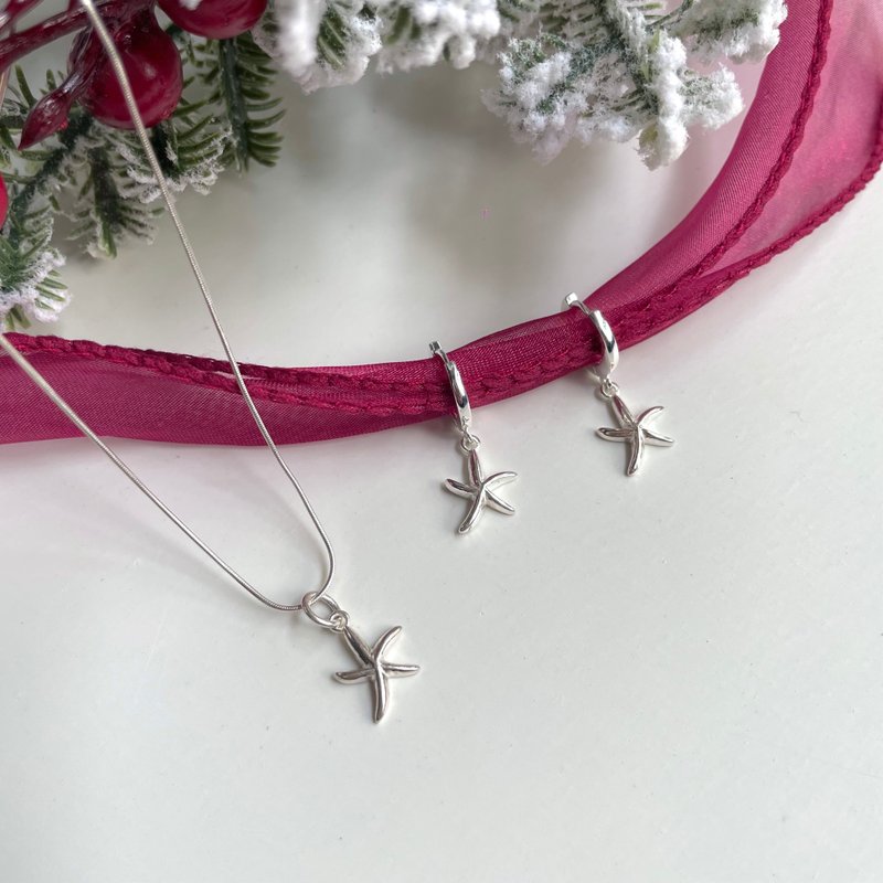 [Christmas Gift Box] Starfish Sterling Silver Necklace, Starfish Sterling Silver Earrings [Exchange Gift, Thousand Yuan Gift] - Necklaces - Sterling Silver Silver