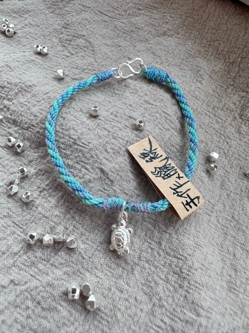 S925 Turtle Sea Blue Wax Thread Bracelet - สร้อยข้อมือ - เงินแท้ สีน้ำเงิน