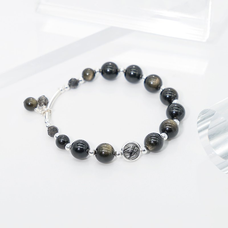 Our Two Parts | Ladies | Sands Obsidian Black Hair Crystal Couple Bracelet Crystallized Tai Sui - Bracelets - Crystal Black