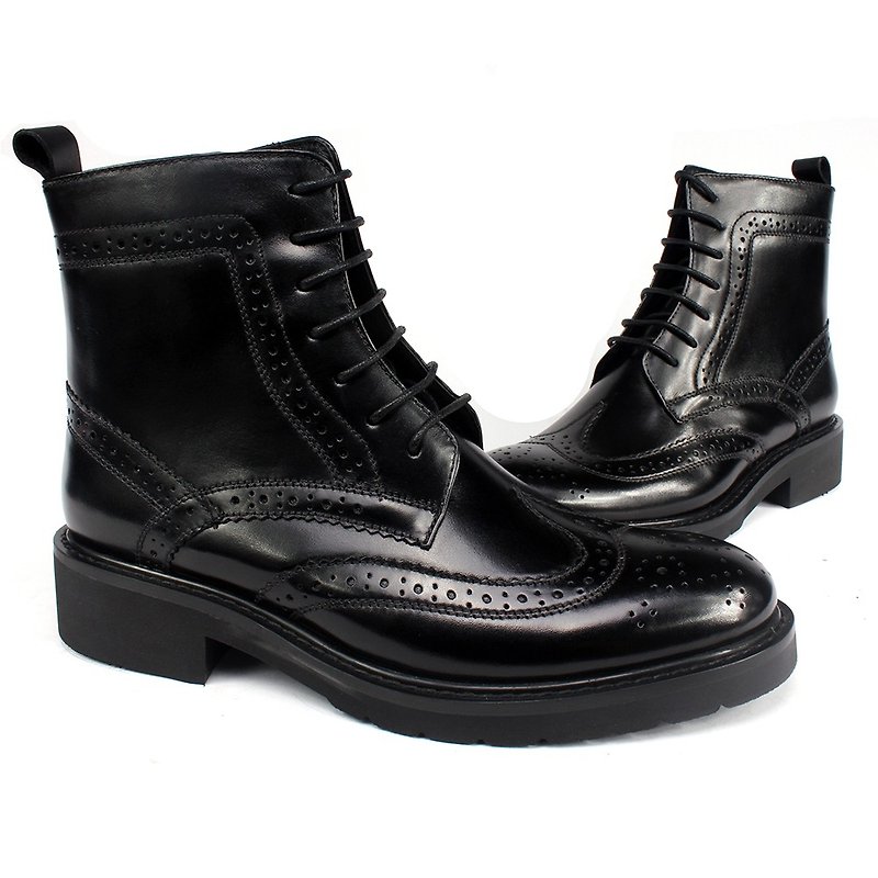 British wing pattern carved derby boots black (girls/neutral) - Women's Casual Shoes - Genuine Leather Black