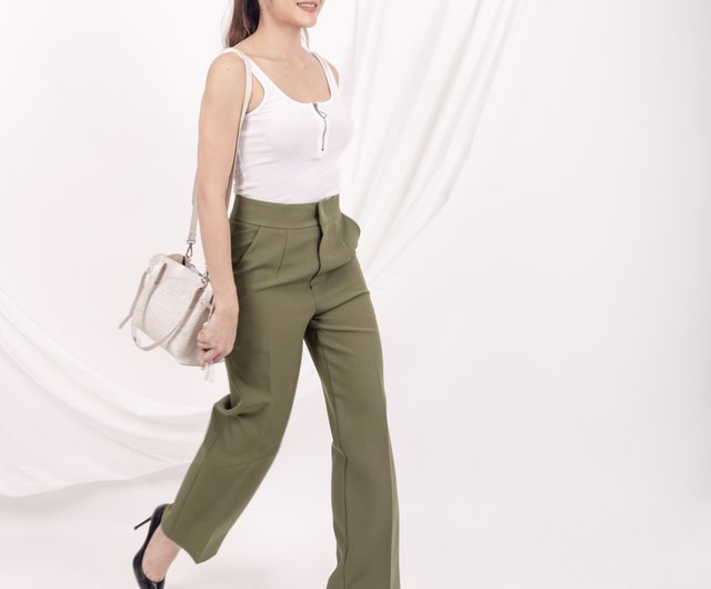 Wendy Wide-Leg Pants in Olive - Shop Issa Apparel Women's Pants