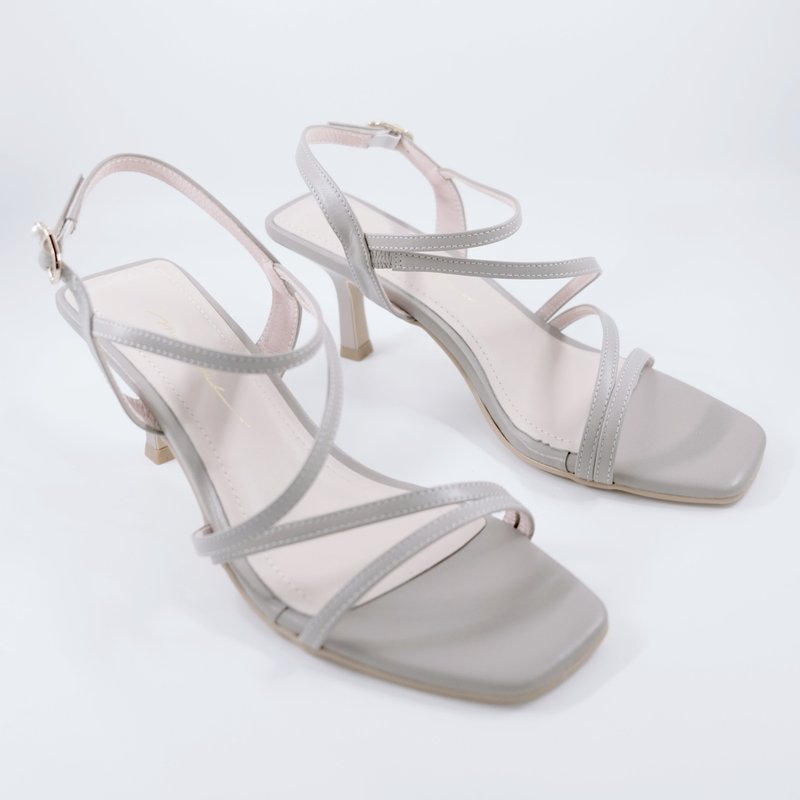 Cowhide air-cushion pearl web sandals—milk gray Emma Woodhouse 2024S2 - High Heels - Genuine Leather Gray