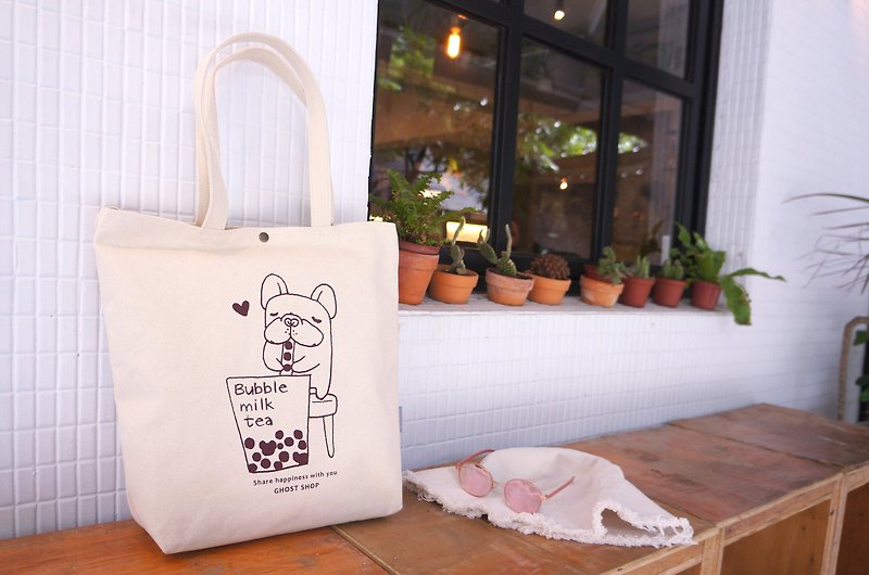 Re-enacted Fadou Canvas Bag-Large/Dual-use/Fubao Drinking Milk - Messenger Bags & Sling Bags - Cotton & Hemp White
