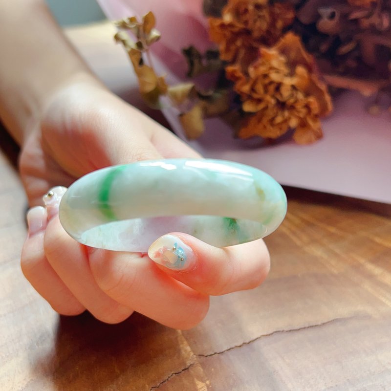 飄綠花翡翠手鐲 | 14圍 | 天然緬甸玉A貨翡翠 | 送禮 - 手鍊/手環 - 玉石 多色