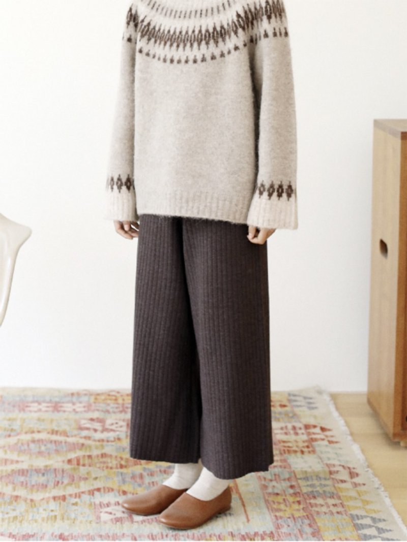 KOOW Siping drawstring wool wide-leg pants German Biella Yarn Yangtze worsted wool knitted pants - Women's Pants - Wool 